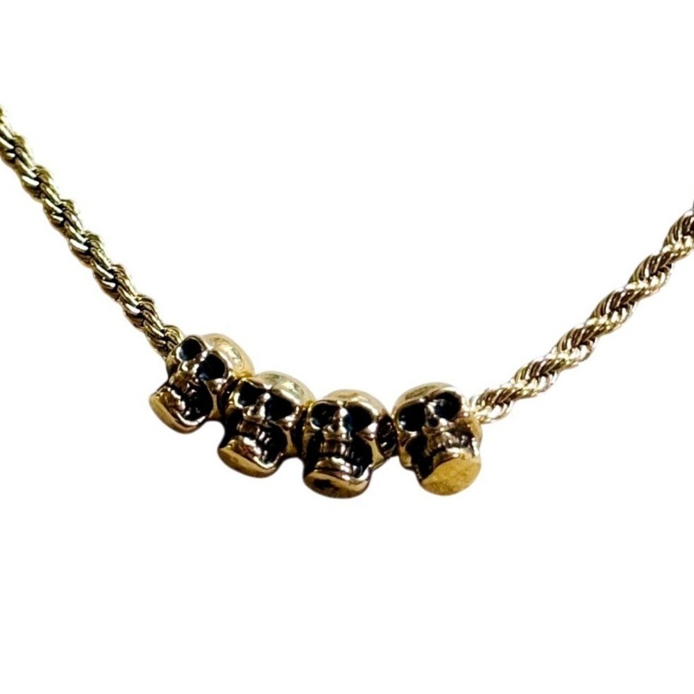 Dalmata D Stainless Steel Skull Necklace Rockabilly Gothic Punk Gold Chain 17"